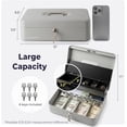 thumbnail image 5 of Volcora Large Cash Box with Key Lock, Metal Money Box for Cash, Portable Locking Safe Box with Money Tray, Durable Money Saving Organizer for Yard Sale, Garage Sale, Small Business, Gray, 5 of 7