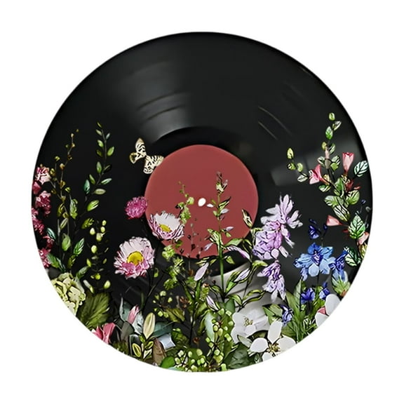European And American Round Retro Records, Art Acoustic Panels, Wall Decorations, Flower Art Decor Sound Absorbing Panels for Studio Home Office