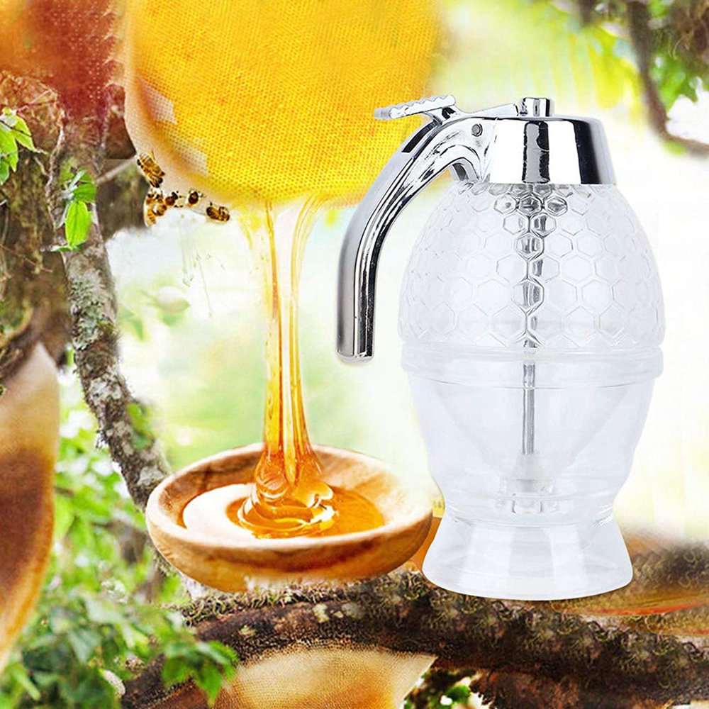 Honey Dispenser with Stand, Syrup Dispenser Jar Container Acrylic