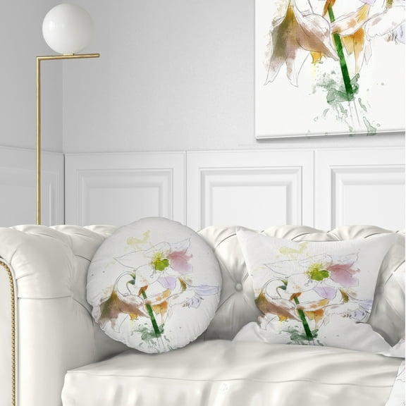 Designart Large Petal Watercolor Flower Sketch - Floral Throw Pillow - 12x20