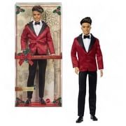 Barbie Signature 2026 Holiday Curly Black Hair Ken Collectible Fashion Doll wearing Full Suit with Red Jacket
