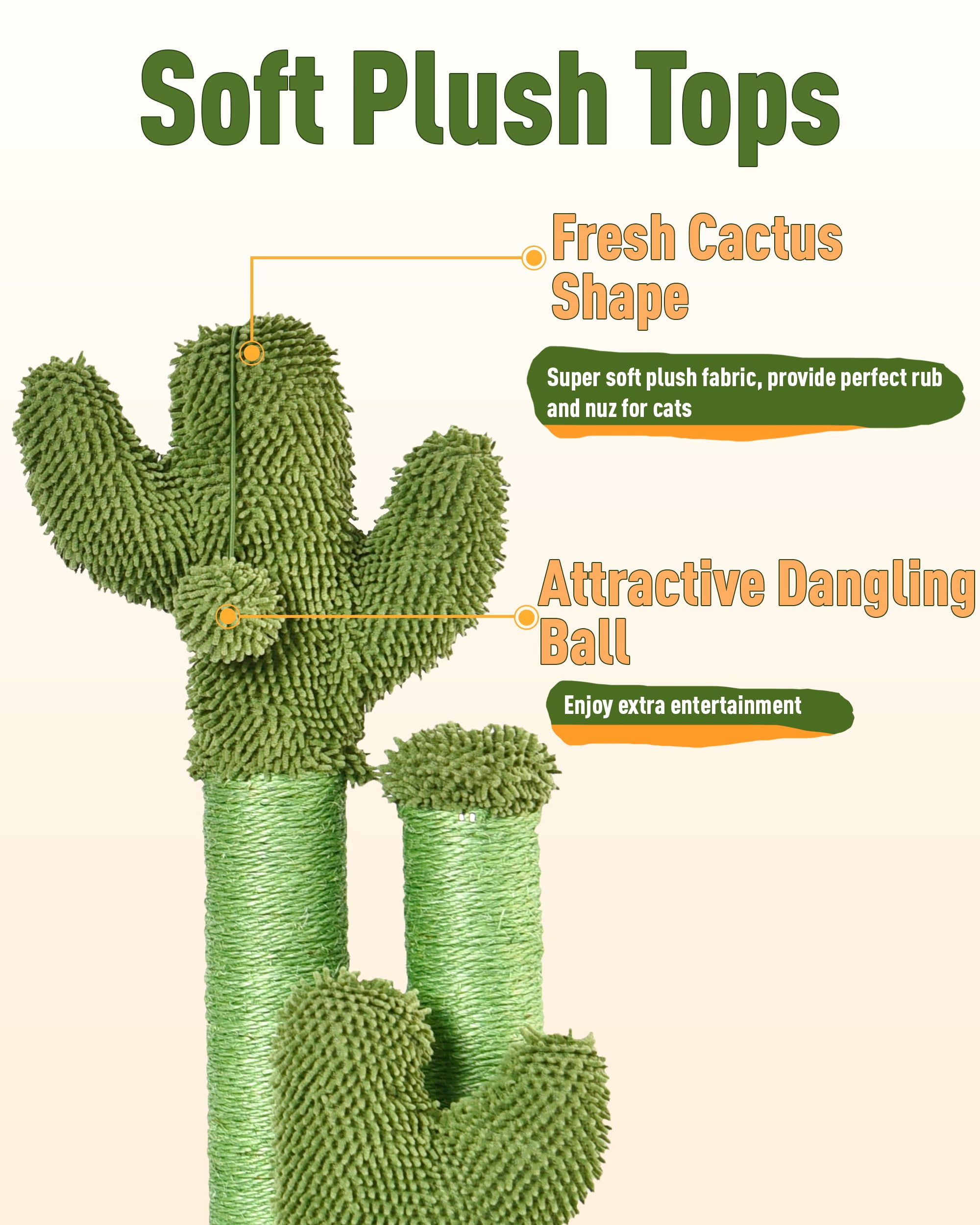 Vibrant Life Cactus Cat Scratching Post with Toy Ball, Green