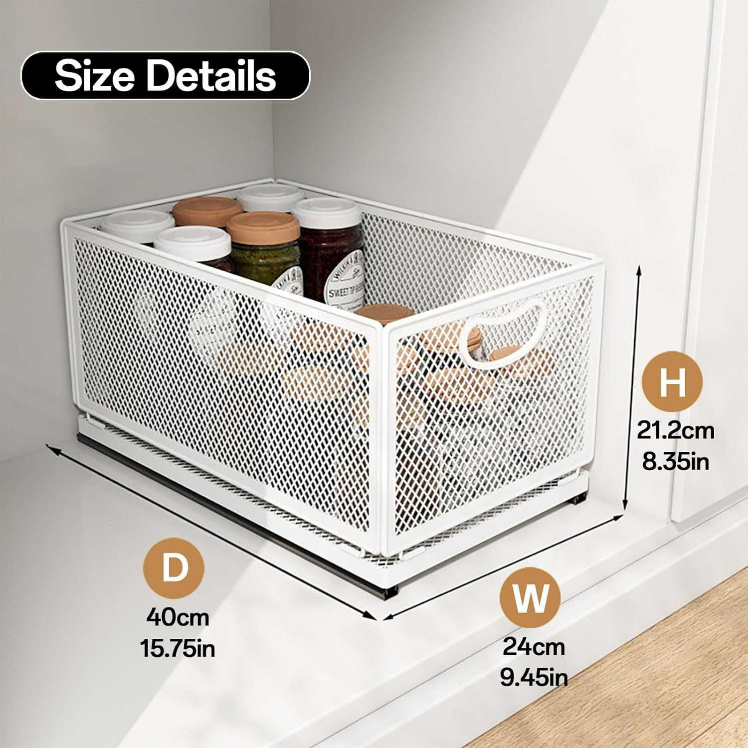 Pull out Cabinet Organizer with Sliding Drawer, 1 Pack Under Sink Organizers and Storage Rack, Adhesive Nano Film Heavy Duty Slide out Pantry Shelves for Kitchen,Sink, 9.6"W x15.7"D x 8.4"H