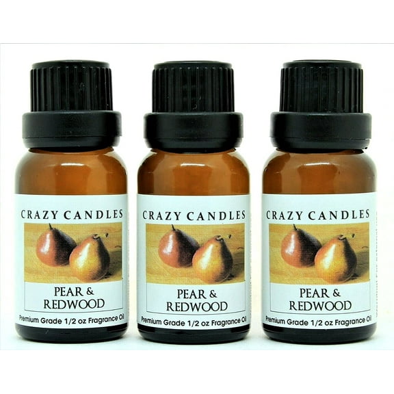 Crazy Candles Pear & Redwood 3 Bottles 1/2 Fl Oz Each (15ml) Premium Grade Scented Fragrance Oil Made in USA