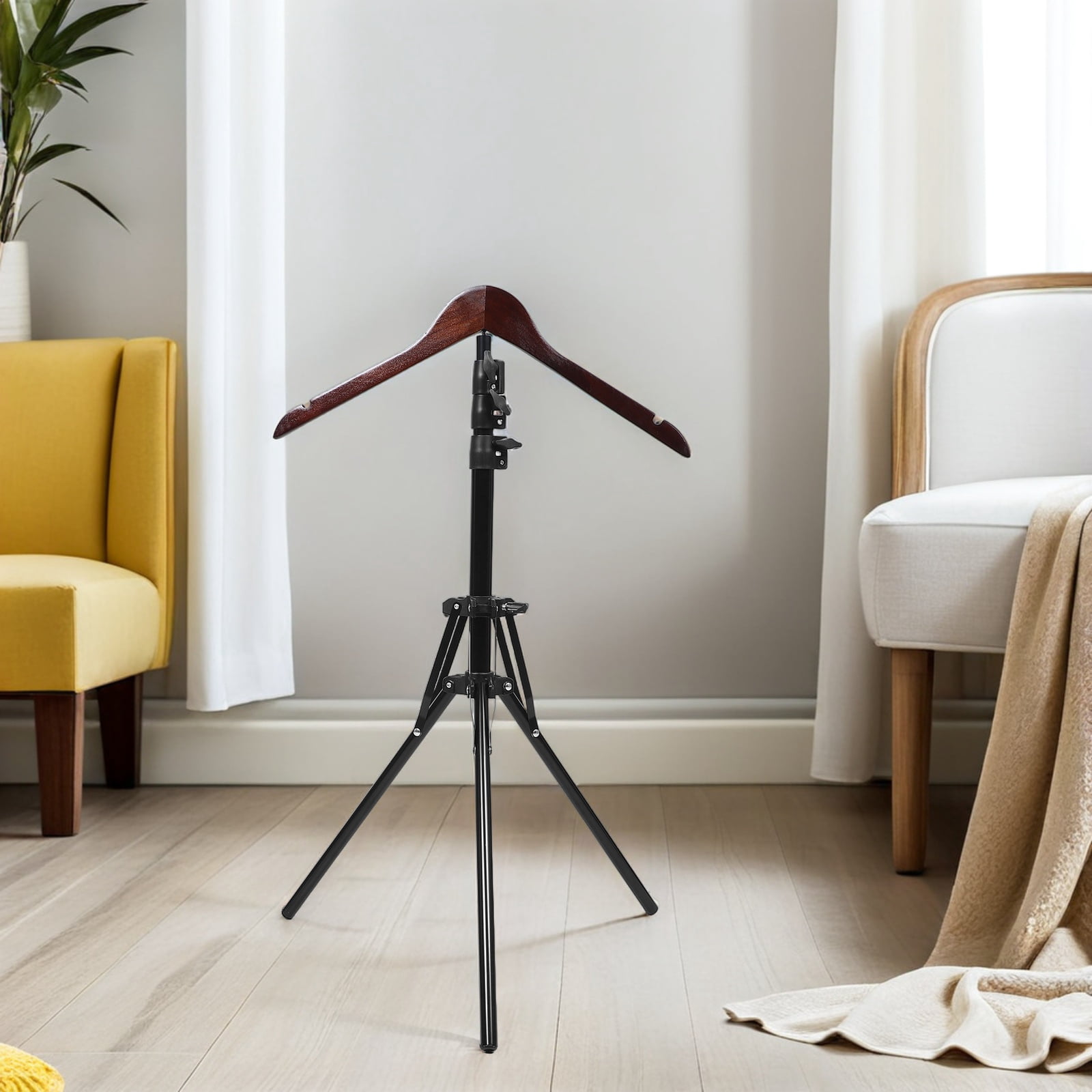 Luxshiny Adjustable Black Garment Steamer Rack for Clothes with Folding Design and Stable Support for Home Use