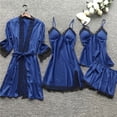 thumbnail image 4 of Conjunto de pijama de satén para mujer, ropa de dormir de seda con correa de encaje, con almohadillas para el pecho, regalo, 4 piezas, 2023, 4 of 4