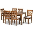 thumbnail image 2 of Baxton Studio Nicolette Modern and Contemporary Grey Fabric Upholstered and Walnut Brown Finished Wood 7-Piece Dining Set, 2 of 9