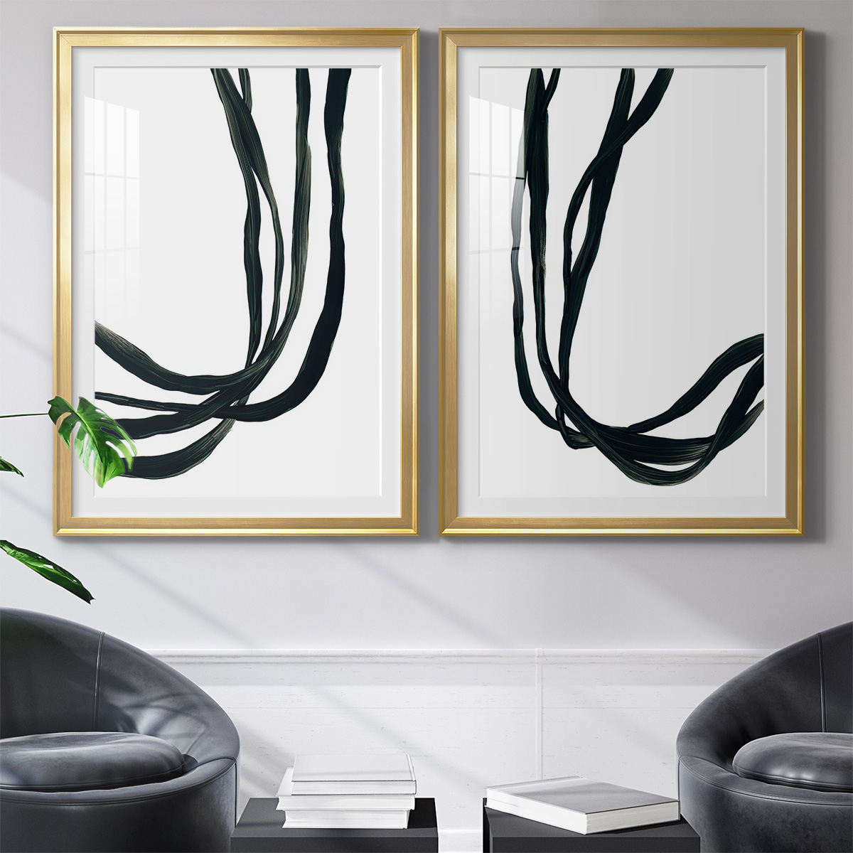Wexford Home Onyx Ribbon I Premium Framed Print, 26.5" x 36.5" - Ready to Hang, Gold (Set of 2)