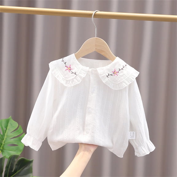 Dyfzdhu Toddler Kids Baby Girls Summer Casual Loog Sleeves Blouse Doll Collar Shirt