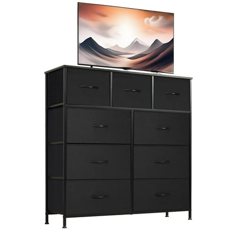 Gianna 9 Drawers Dresser, Large Capacity Organizer, Suit for Bedroom, Hallway, Black
