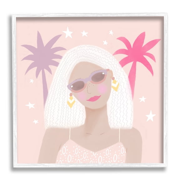 Stupell Industries Tropical Girl Fashionista Pink Palm Trees Starry Sky, 24 x 24, Design by Tina Devins