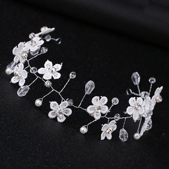 ELAYARD Bridal Headpiece White Lace Flower Design with Rhinestones and Pearls for Weddings