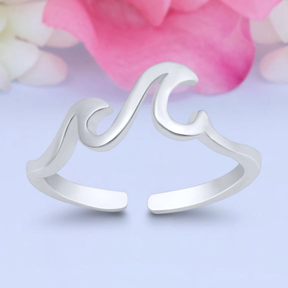 5mm Little Waves Toe Band Ring 925 Sterling Silver Thin Adjustable Stylish Rings For Women