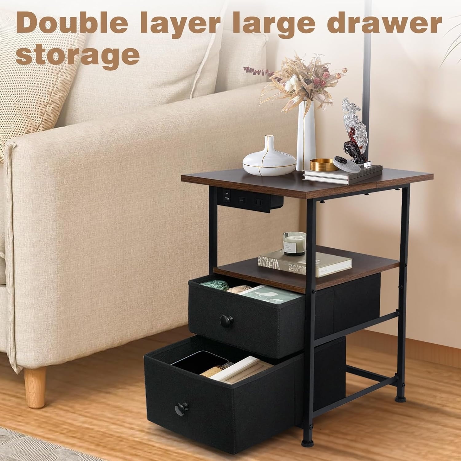 Floor lamp with table and 2 drawers, side table with reading light in 3 colour temperatures