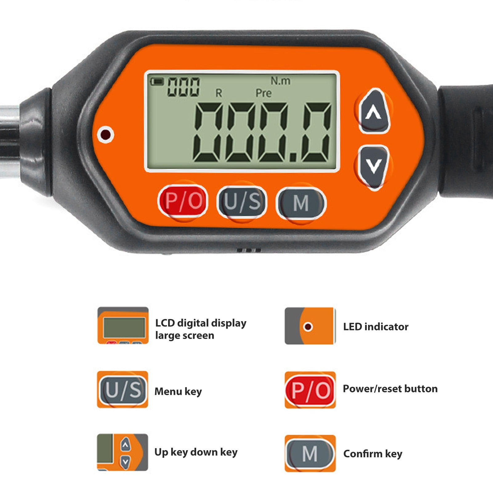 LAZIOEGR 1/4 Inch Digital Torsion Wrench with Buzzer and LED Flash Light, 30N.m High Accuracy Interchangeable Head Torque Spanner Tool