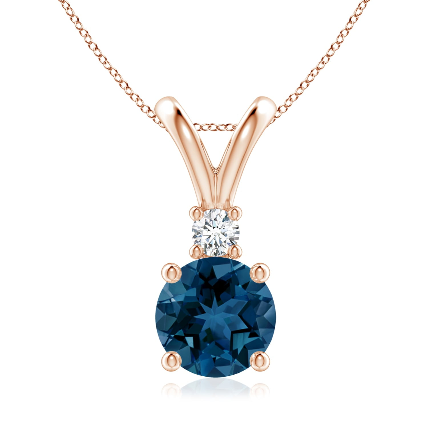 Angara Round London Blue Topaz Solitaire Pendant with Diamond in 14K