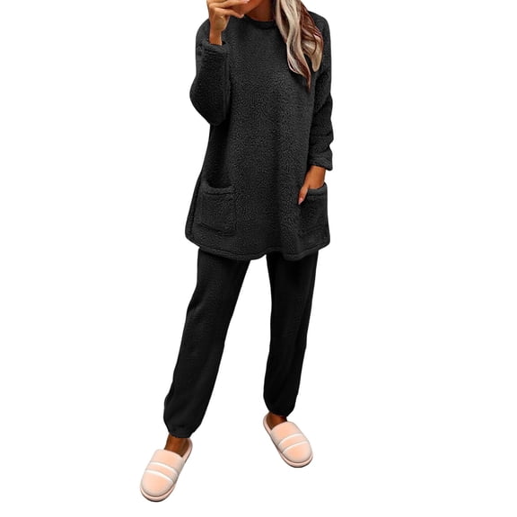 MEICHEN Pajamas Set for Women Women's Fall and Winter Pullover Long Sleeve Set Soft Double Fleece with Embossed Design and Cozy Loungewear for Cold Nights Women's Loungewear