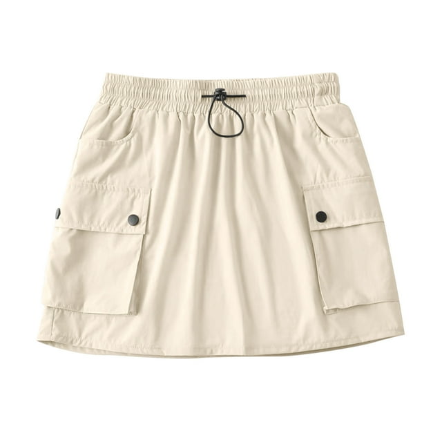 FAIWAD Jupe Cargo pour Femme Taille Élastique à Cordon Jupes Mini Tendance Froncées avec Poche à Rabat