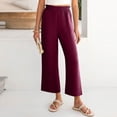 thumbnail image 6 of Wutalume Women's Fashion Cropped Pants, Elastic High Waist Casual Trousers with Pockets Solid Color, Loose Fit,Perfect for Spring Summer Wardrobe,Wine XL, 6 of 6
