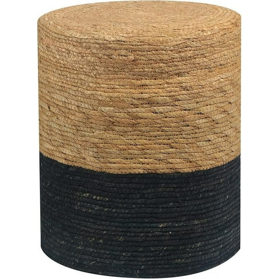 Natural Seagrass Foot Stool, Hand Weaving Round Ottoman, for Living Room, Outdoor Seat (Natural & Black)