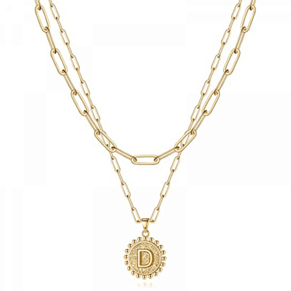 Dainty Layered Initial Necklaces for Women, 14K Gold Plated Paperclip Chain Necklace