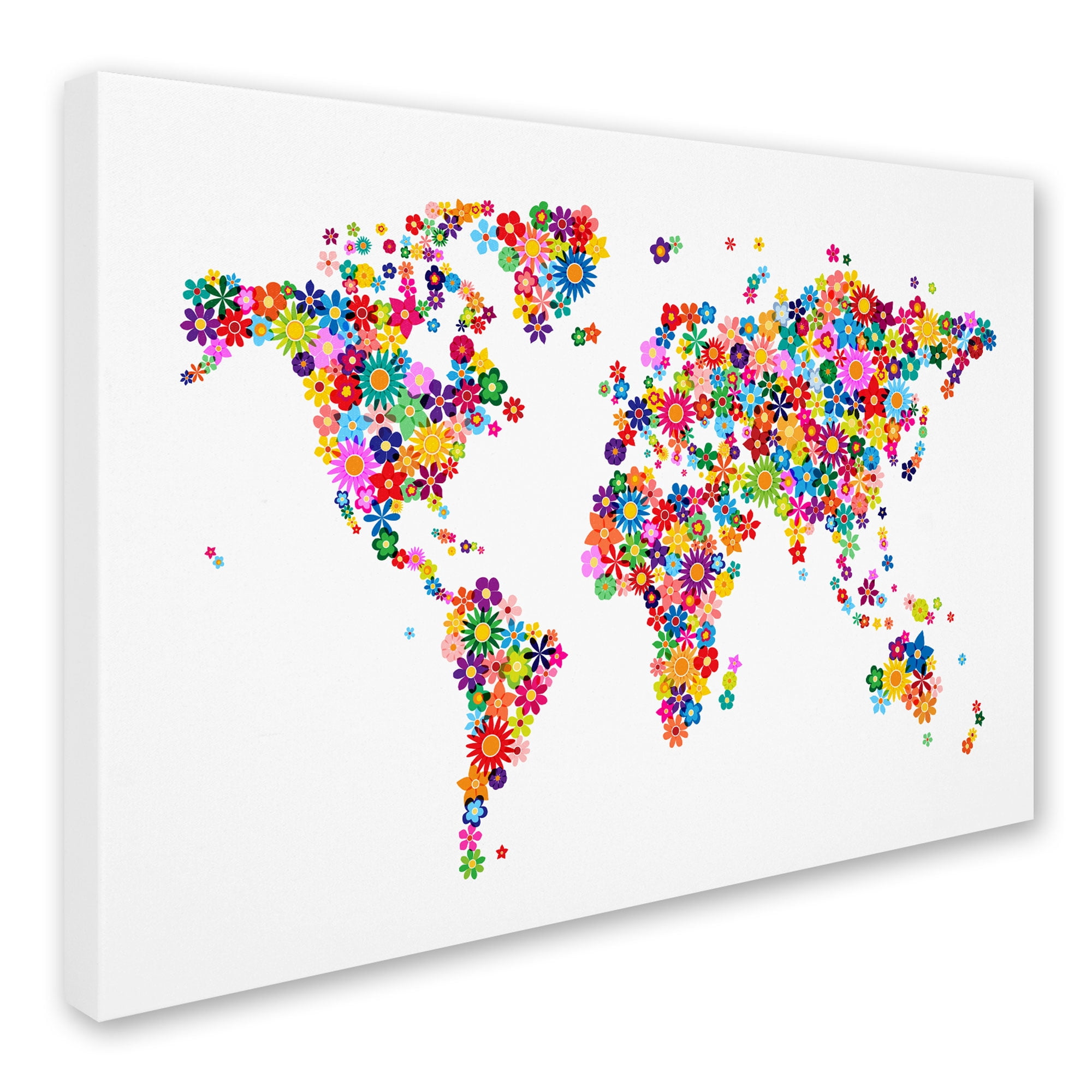 Trademark Art 'Flowers World Map 2' Canvas Art by Michael Tompsett