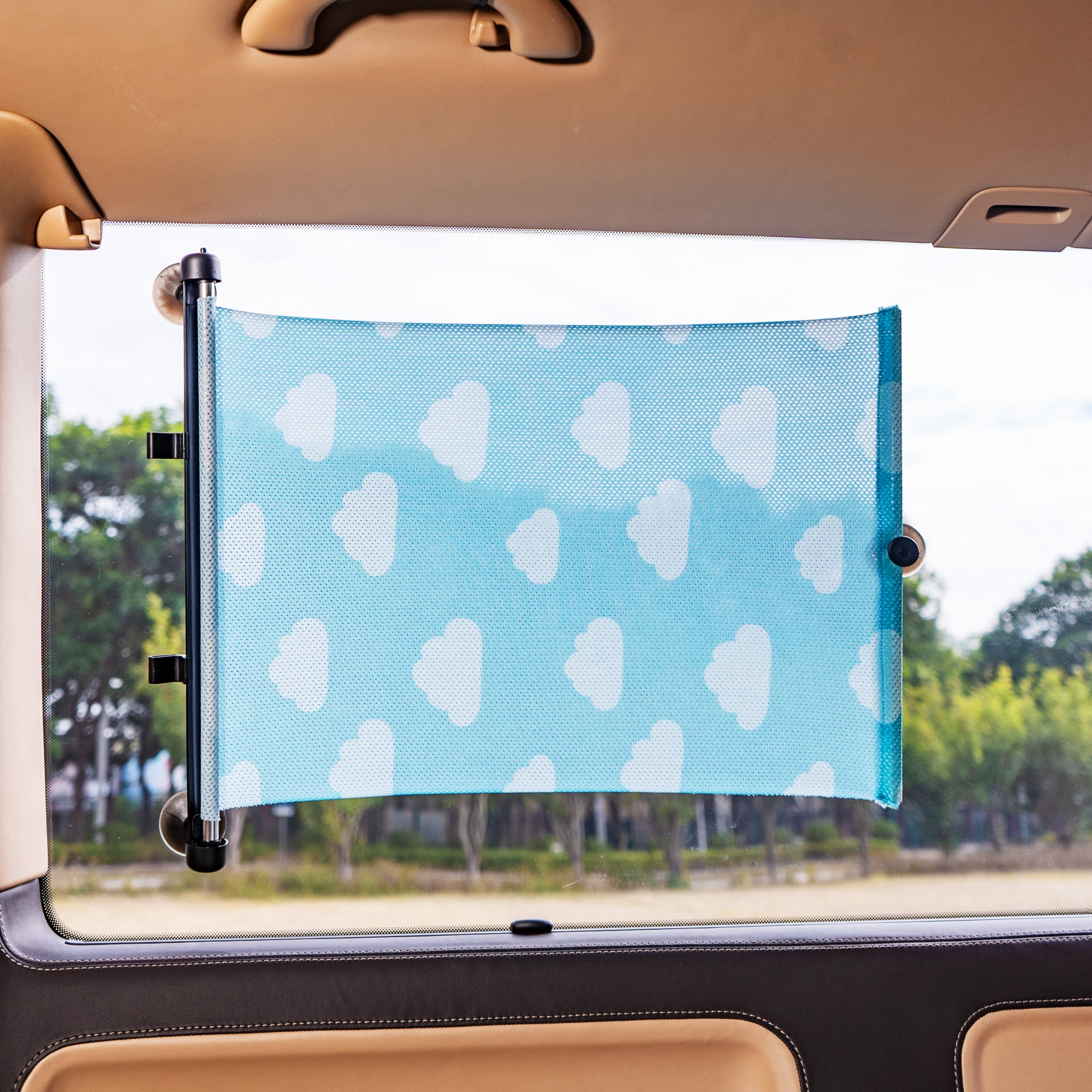 (2 pack) Auto Drive 1 Count Blue Retractable Cloud Roller Windshield Visor Sun Shade Product, Size 14" x 19"