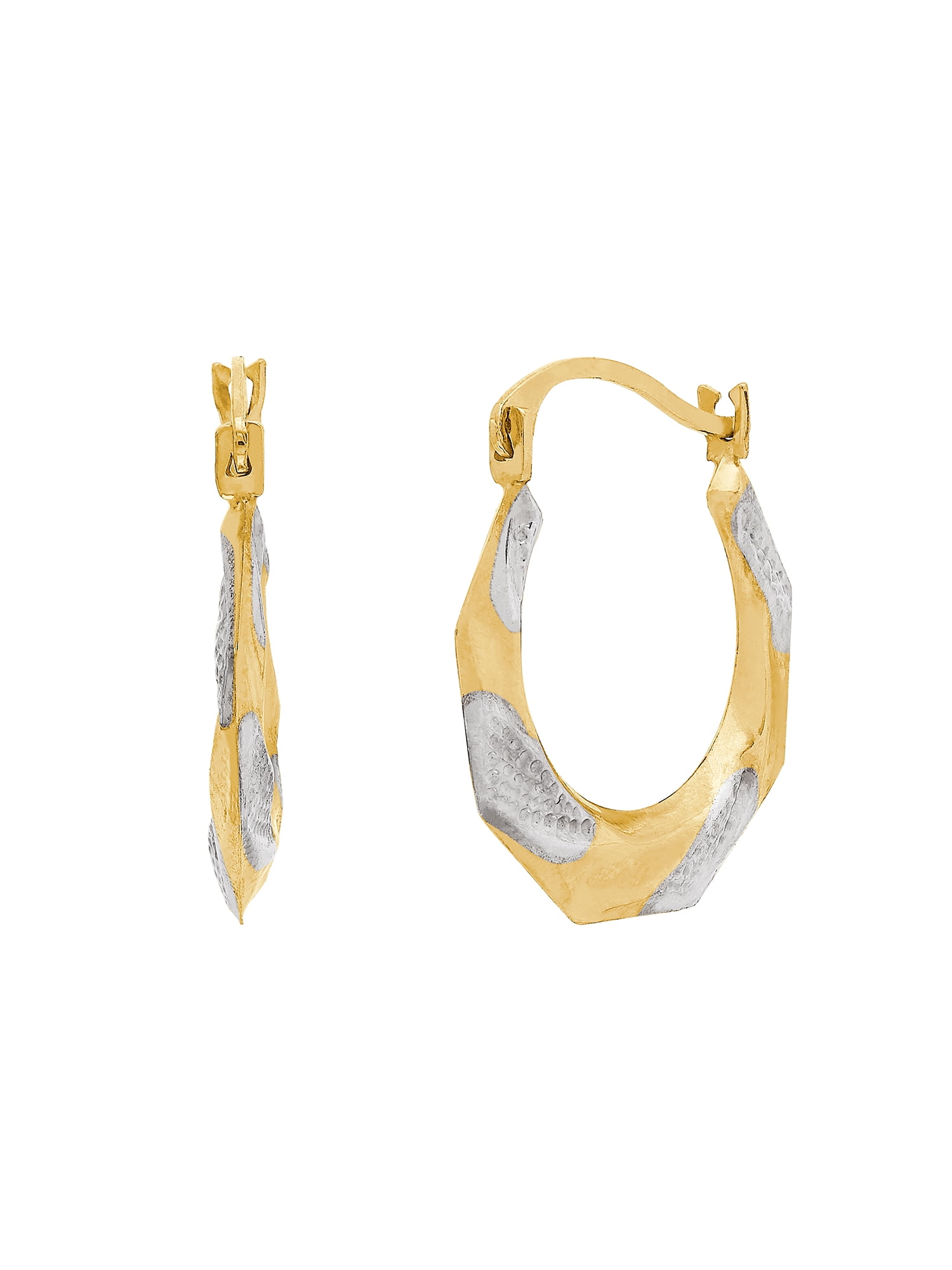 Brilliance Fine Jewelry 10K Yellow Gold with Textured Rhodium Octagon Hoop Earrings