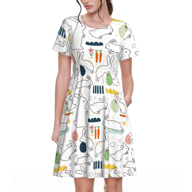 Disketp Easter Rabbit para Vestido de Manga Corta para Mujeres, Vestidos de Verano para Mujeres, Casual y Holgado para la Playa