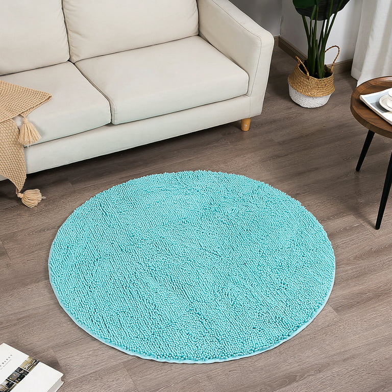 MAXYOYO Round Rug, Circle Chenille Rug for Living Room, Round Area Rug with Non-Slip TPR Underlayer for Bedroom, Machine Washable, Size: 4', Blue