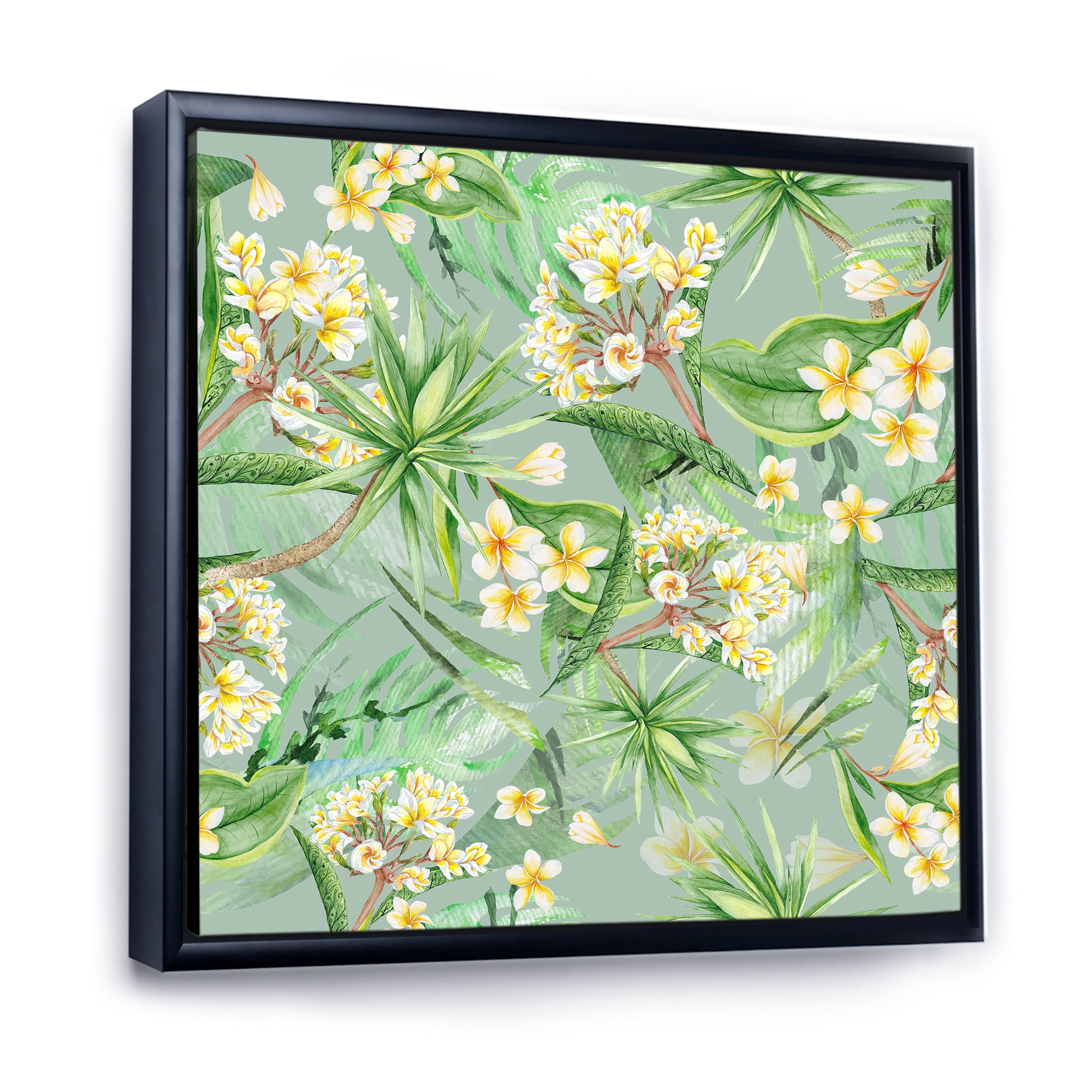 Designart 'Yellow Flowers and Tropical Foliage XIV' Modern Framed Canvas Wall Art Print