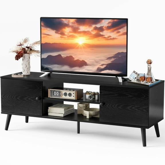 Nextay TV Stand for 55-60 Inch TVs, Modern Entertainment Center with Storage Cabinets, Wooden Media Console Table with Adjustable Hinges for Living Room or Office