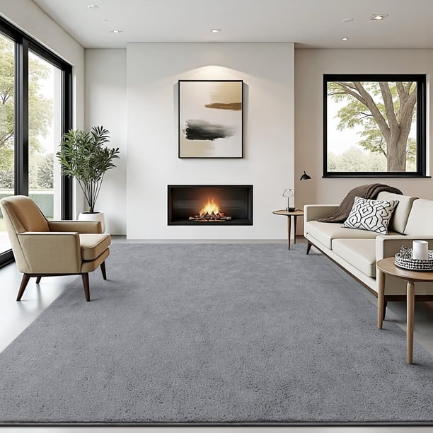 Area Alfombra B BENRON Soft, 150 x 210 cm, gris, para sala de estar o dormitorio