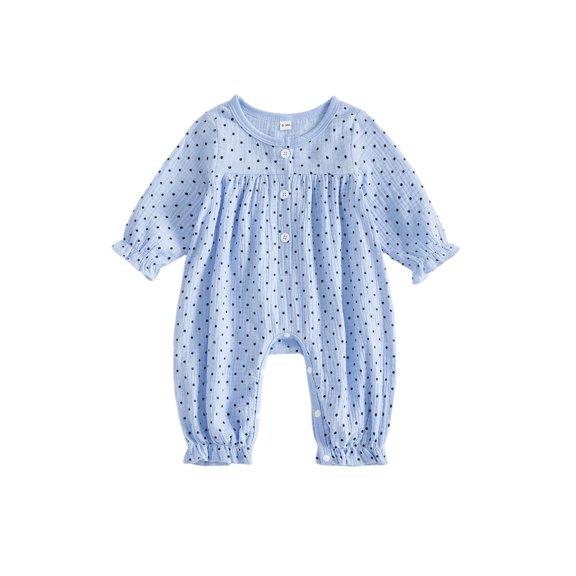 Cjfdfy Newborn Baby Girls Fall Jumpsuit Cotton Long Sleeve Henley Neck Dots Print Fall Casual Romper Infant Polka Dots Coming Home Fall Winter Outfit 0-18 Months