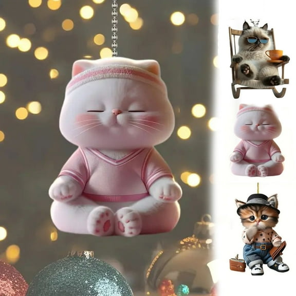 Blukids Cute Cat Car Hanging Ornament - Kitten with Lanyard Rearview Mirror Tree Pendant Decoration, Acrylic Funny Kitty Car Interior Charms Accessories Gift for Men Women(Pink)