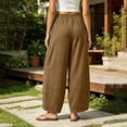 thumbnail image 5 of ClodeEU Women's Linen High Waisted Drawstring Pants with Pockets ,Casual Loose Fit Summer Vacation and Work Trousers Brown,Women's Plus XXL, 5 of 9