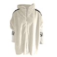 thumbnail image 4 of Women's Stand Collar Baseball Jacket, Double Faced Plush Coat, Soft Faux Fur Lined Outerwear, Loose Fit Warm Winter Coat, Sporty Stripe Sleeve Design, Casual Luxury Style White XXXL, 4 of 4
