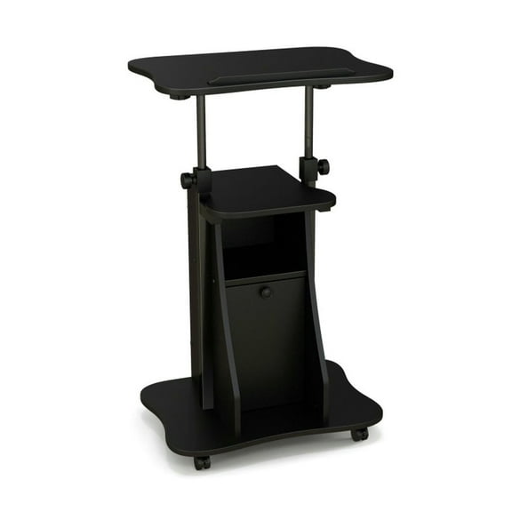 YYAo Adjustable Mobile Standing Desk Cart with Tilt Desktop and Cabinet-Black