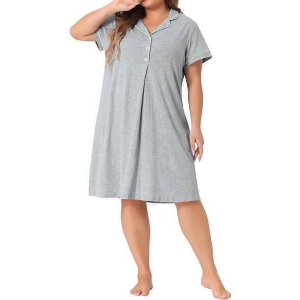 Agnes Orinda Camisones de Noche para Mujeres Talla Grande con Botones, Camisa de Dormir Suave, Vestido de Pijama 1X Gris