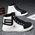 thumbnail image 3 of Men's High-Top Sneakers - Classic Black & Slip-Resistant Rubber Sole, Cushioned EVA Insole - Lace-Up Ankle Support Shoes for Formal, Casual, Casual Attire - Durable & White colorway, PU Upper & Easy, 3 of 5