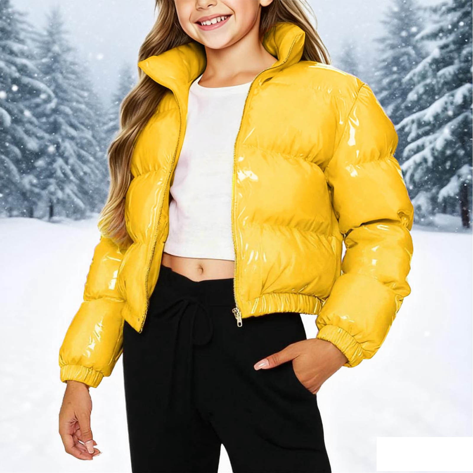 AINIYS Kids' Cropped Puffer Jacket with Stand Collar Zipper