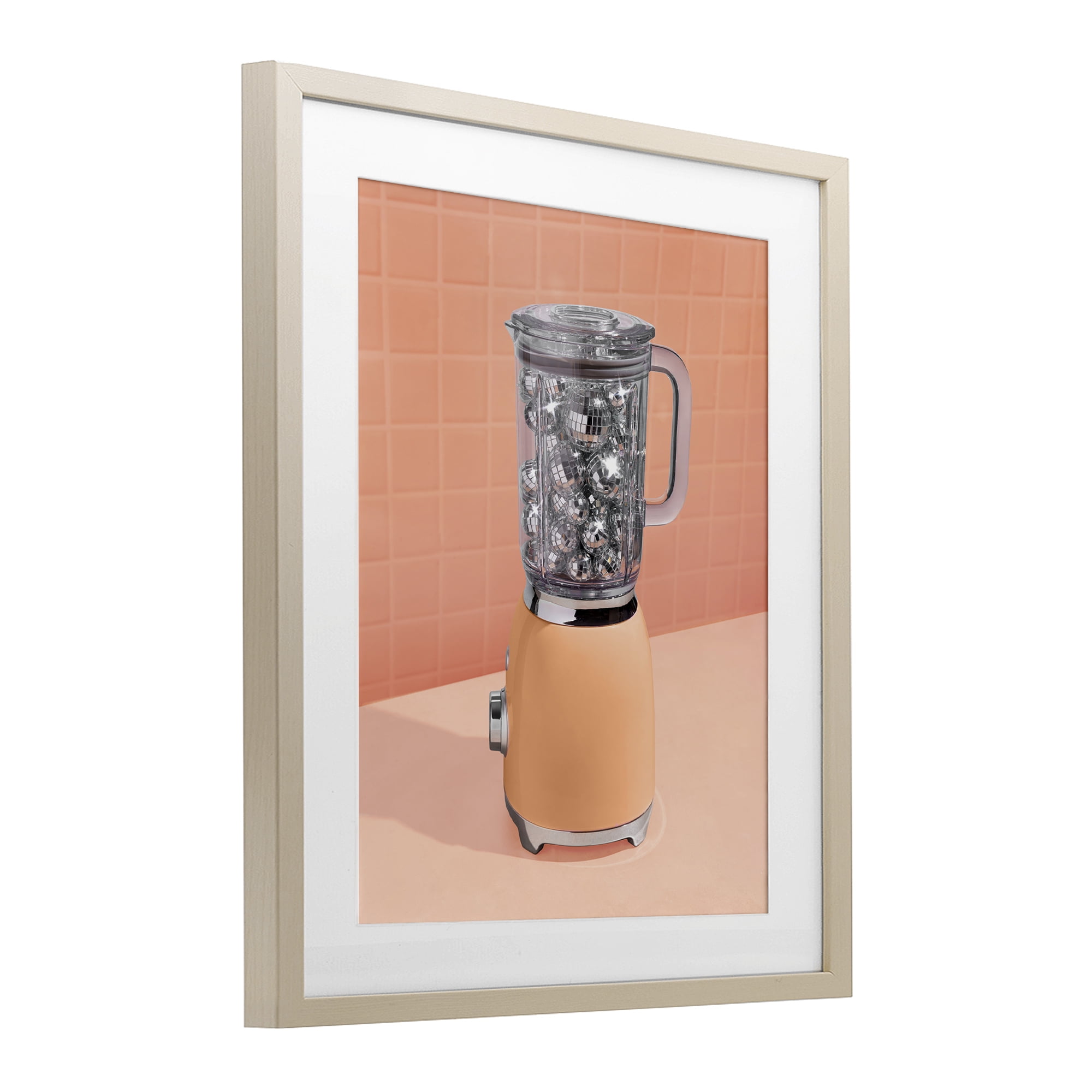 Orange Retro Disco Blender Birch Framed Print Under Glass, design by LISH Creative