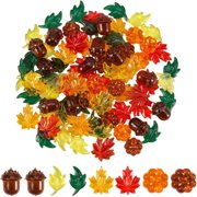Konghyp 100Pcs Thanksgiving Decorations Plastic Pumpkin Maple Leaf Vase Fillers, Sensory Play Items, Fall Home Decor, Miniature Autumn Crafts, Festive Centerpieces