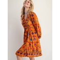 thumbnail image 6 of Women'S V-Neck Long Sleeve Printed Short Dress Loose Casual Bohemian Style Mini Beach Dress Orange L, 6 of 9