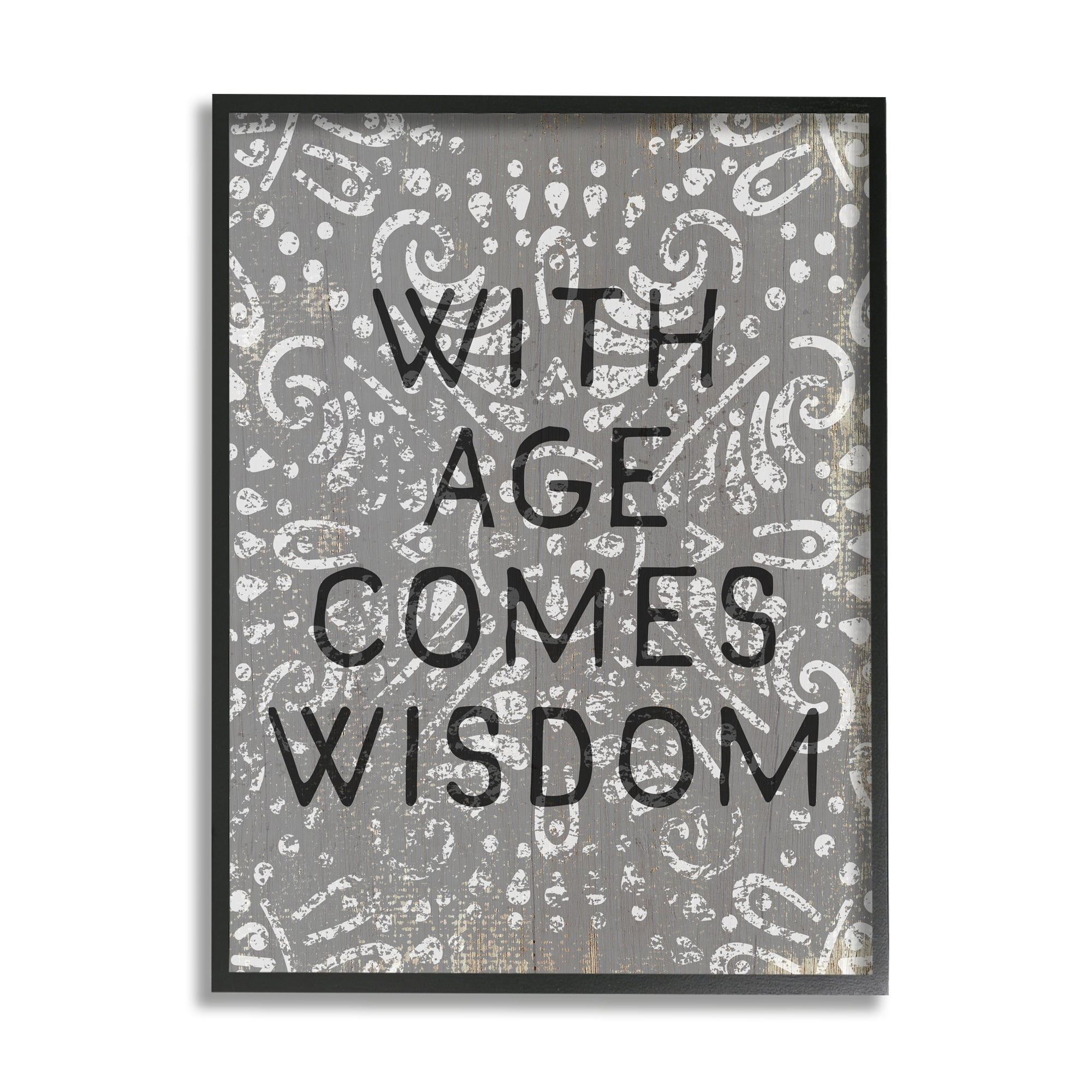 Stupell Industries With Age Comes Wisdom Phrase Grey Boho Pattern Gray Framed by Daphne Polselli