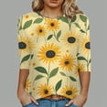 thumbnail image 4 of Towmus Women's 3/4 Sleeve Summer Tops Plus Size T Shirts Loose Fit Crew Neck Casual Tops Summer Sunflower Print Shirts Elbow Length Graphic Tees, 4 of 4