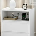 thumbnail image 3 of Nightstand with Charging Station, 24″ White Modern Bedside Table with 2 Drawers, USB/Type-C Ports, AC Outlet & Shelf, 3 of 9