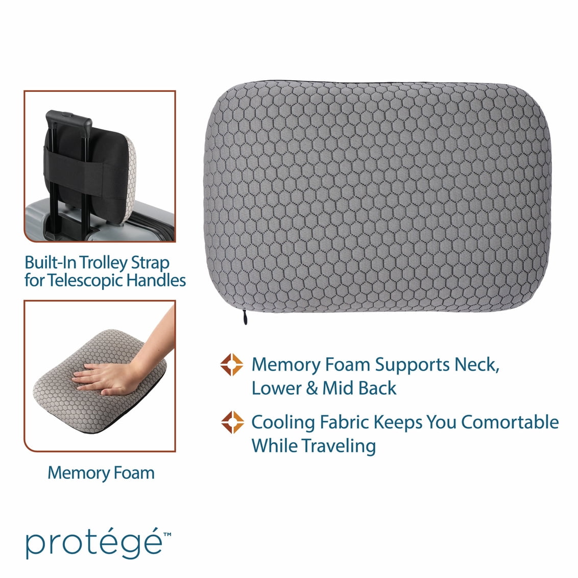 Protégé Cooling Memory Foam Travel Lumbar Support Pillow