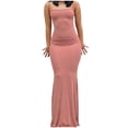 thumbnail image 2 of Plus Size Dresses for Women Under $10 Round Neck Sleeveless Solid Color Camisole Long Dress, 2 of 4