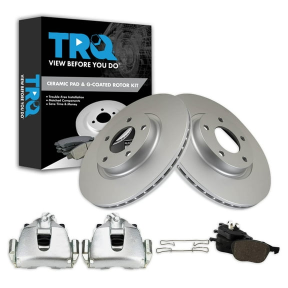 TRQ Front Brake Calipers Ceramic Pads & Rotors Fits 04-07 Mazda 3 06-07 5 BKA25580